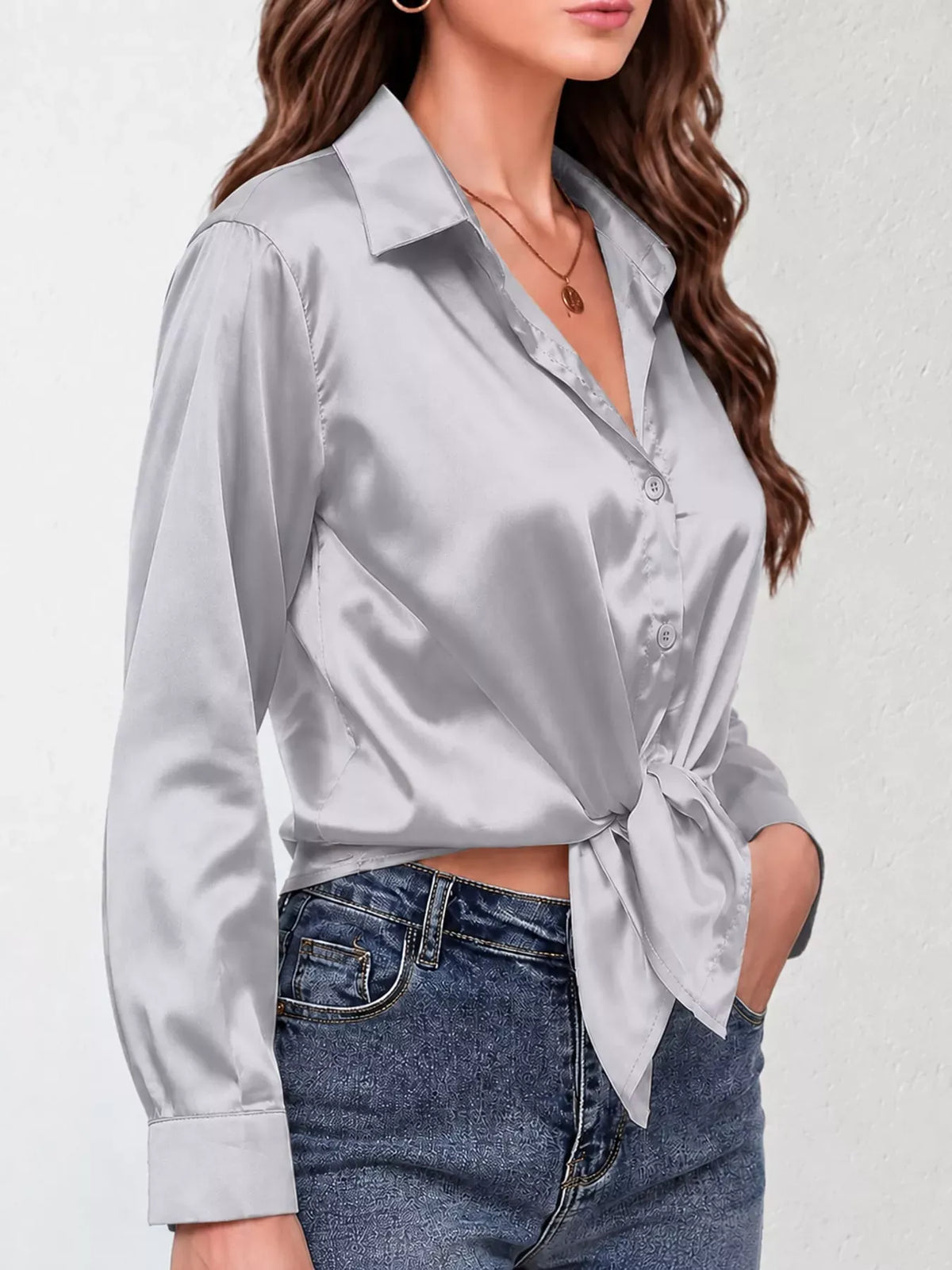 Women's Satin High-Low Button-Down Shirt — photo 24