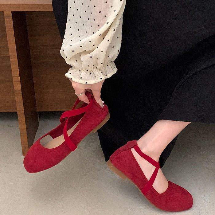 Women's Mary Jane Chunky Heel Flats | Square Toe Buckle Closure PU Leather Shoes