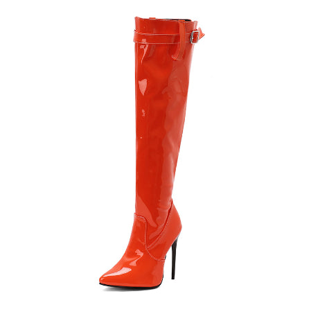 Women's Thigh-High Stiletto Boots - Pointed Toe Over-the-Knee Fashion Boots with Side Zipper