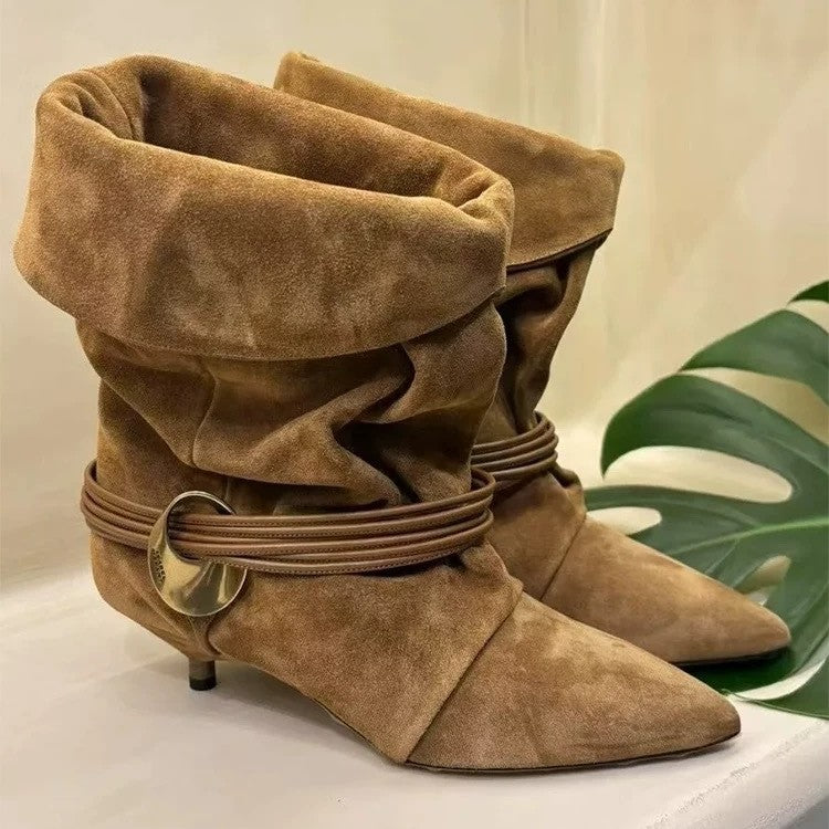 Women's Retro Western Cowboy Boots – Pointed Toe Stiletto Heel Slip-On