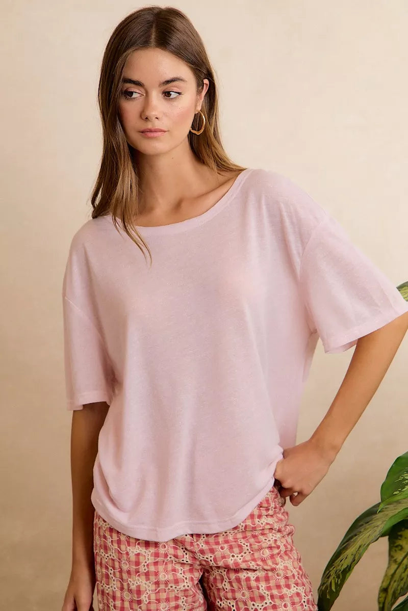 Solid Jersey Relaxed Fit Short Sleeve Pocket Top — Pale Lavender