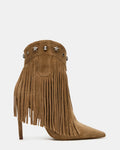 Fringed Studded High-Heel Pointed-Toe Ankle Boots – Side Zipper, Suede, Stiletto Heel | Sarah Express