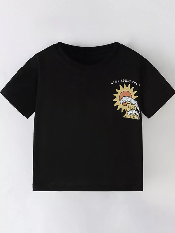 Sun & Wave Cotton-Blend T-Shirt — Black