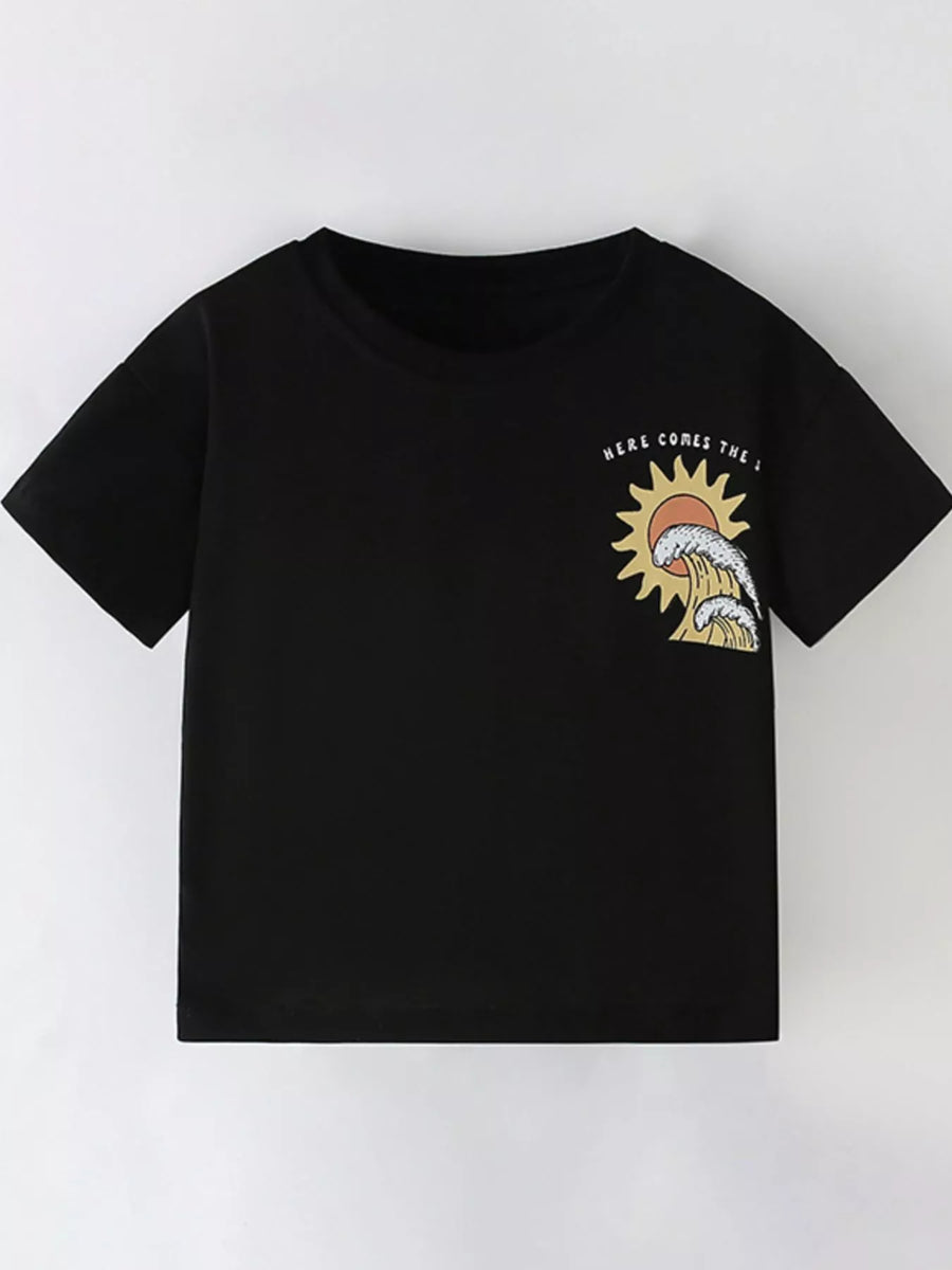 Sun & Wave Cotton-Blend T-Shirt — Black