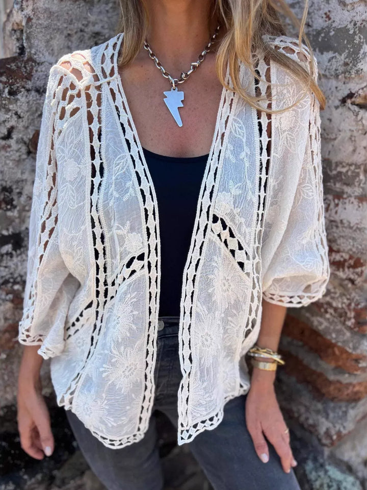 Embroidered Open Front Cardigan Plus