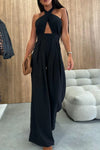 Backless crisscross wide-leg jumpsuit for women