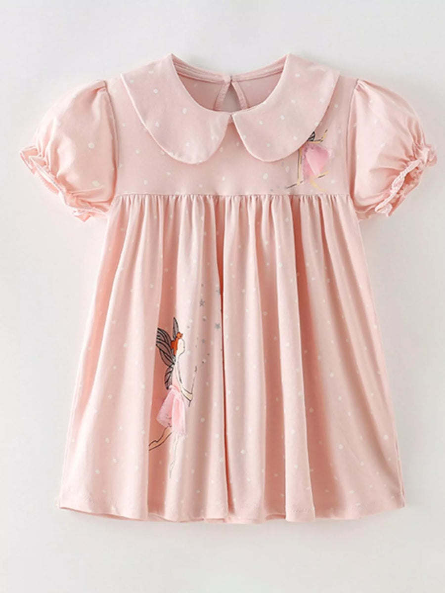 Girls’ Embroidered Fairy Peter Pan-Collar Dress — Dusty Pink