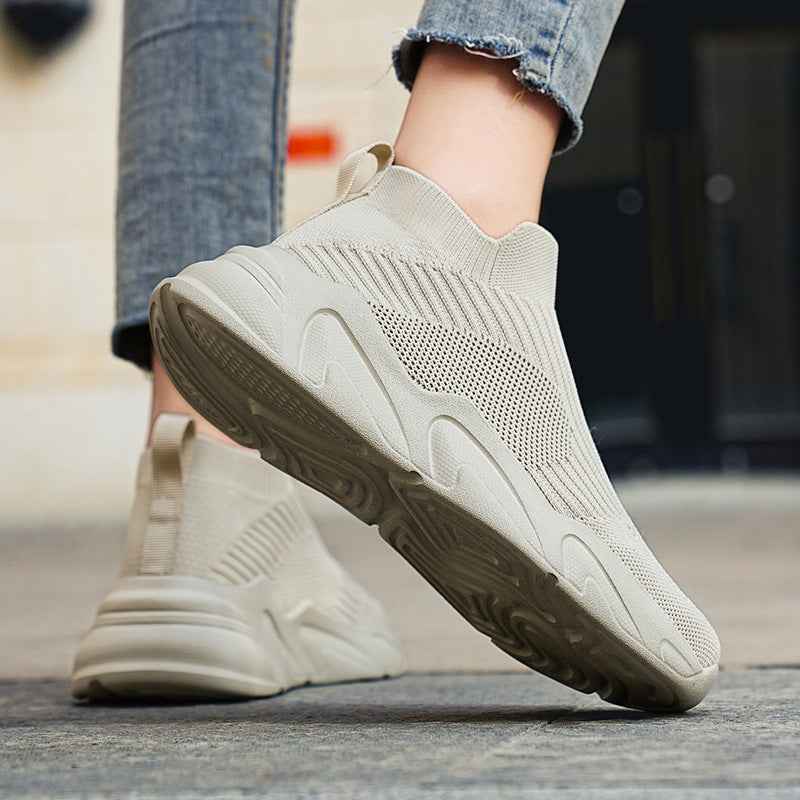 Men's Mid-Cut Laceless Knit Sock Shoes | Breathable Mesh Slip-On Sneakers