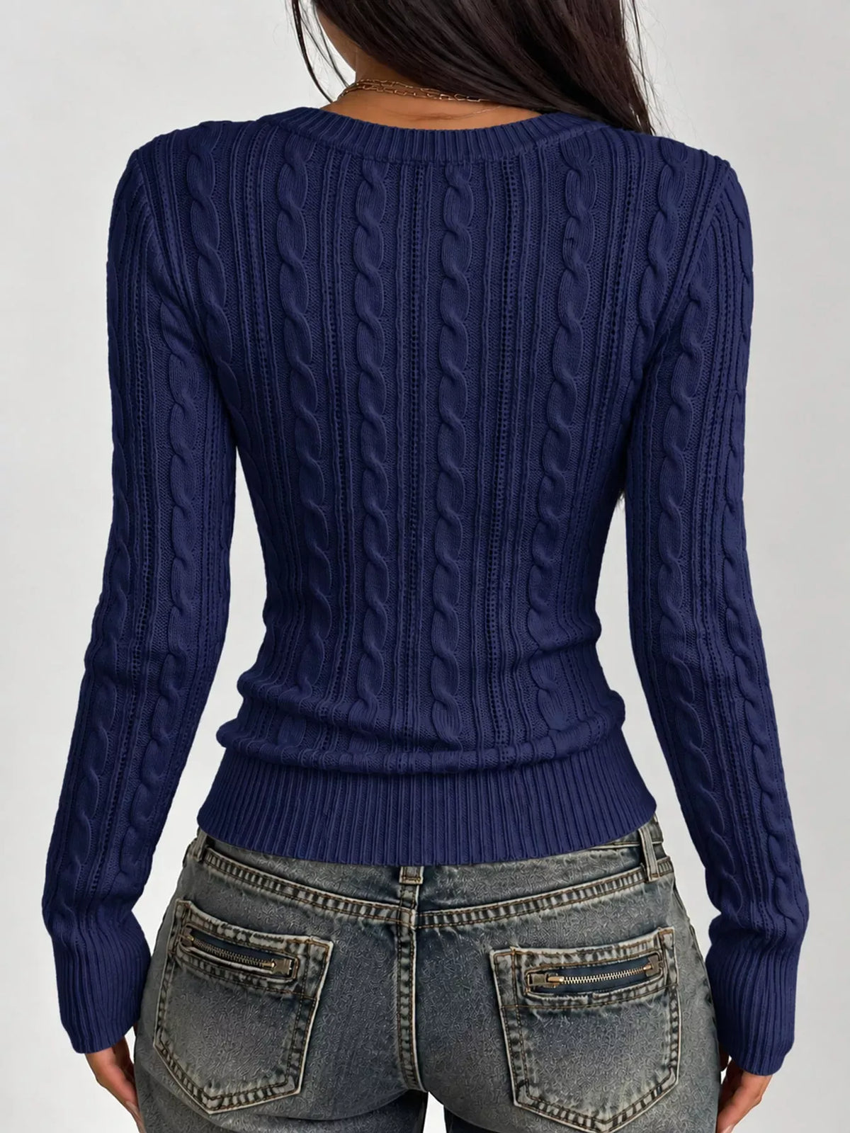 Women's Slim-Fit Cable-Knit Deep V-Neck Sweater — photo 20
