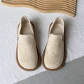 Women's Vintage Suede Slip-On Pumps | Low Heel Round Toe Dress Shoes | Creamy White & Black