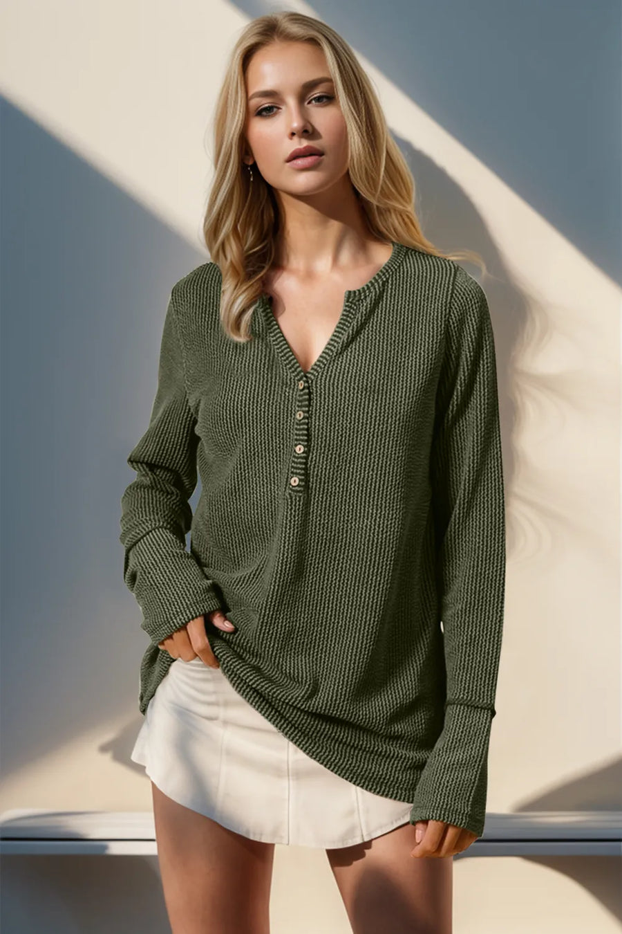 Notched Thumbhole Long-Sleeve T-Shirt — Full Size