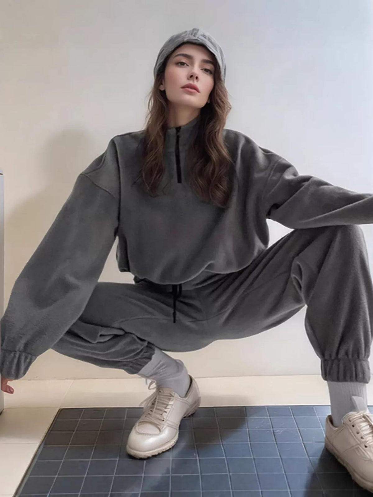 Women's Quarter Zip Sweatshirt and Pants Set — 2-Piece Matching Lounge Outfit