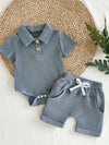 Bluebird Lane Ribbed Knit Polo Bodysuit & Shorts Set — product view 6