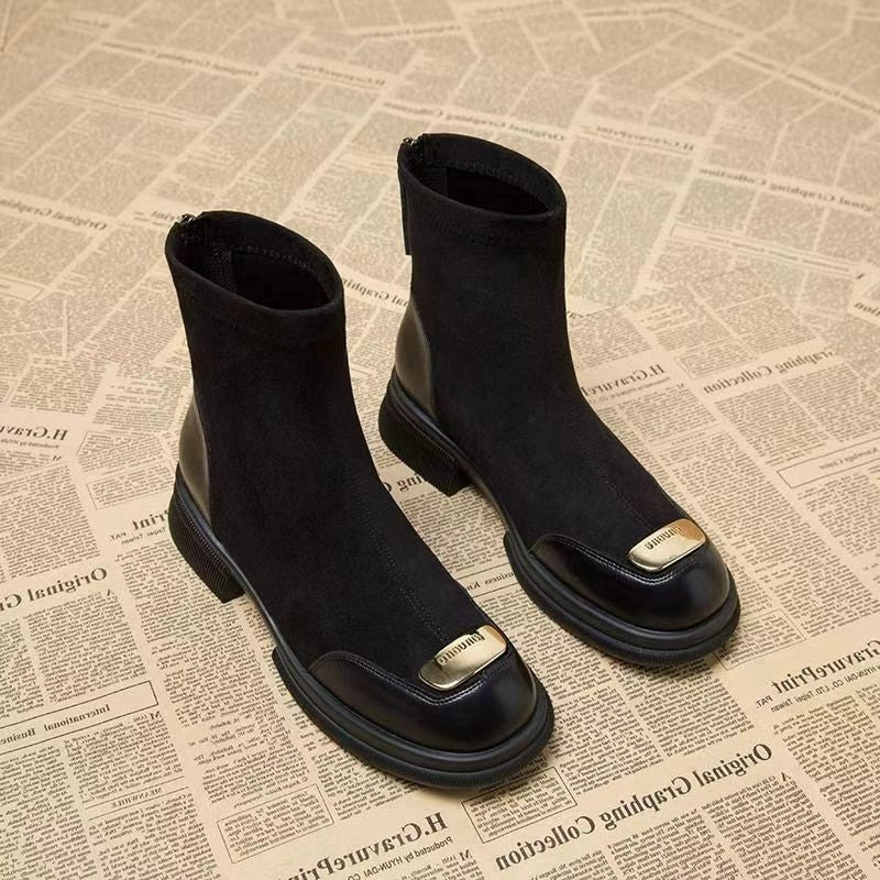 Women's Chunky Heel Martin Boots – Height Increasing Back Zipper Ankle Boots