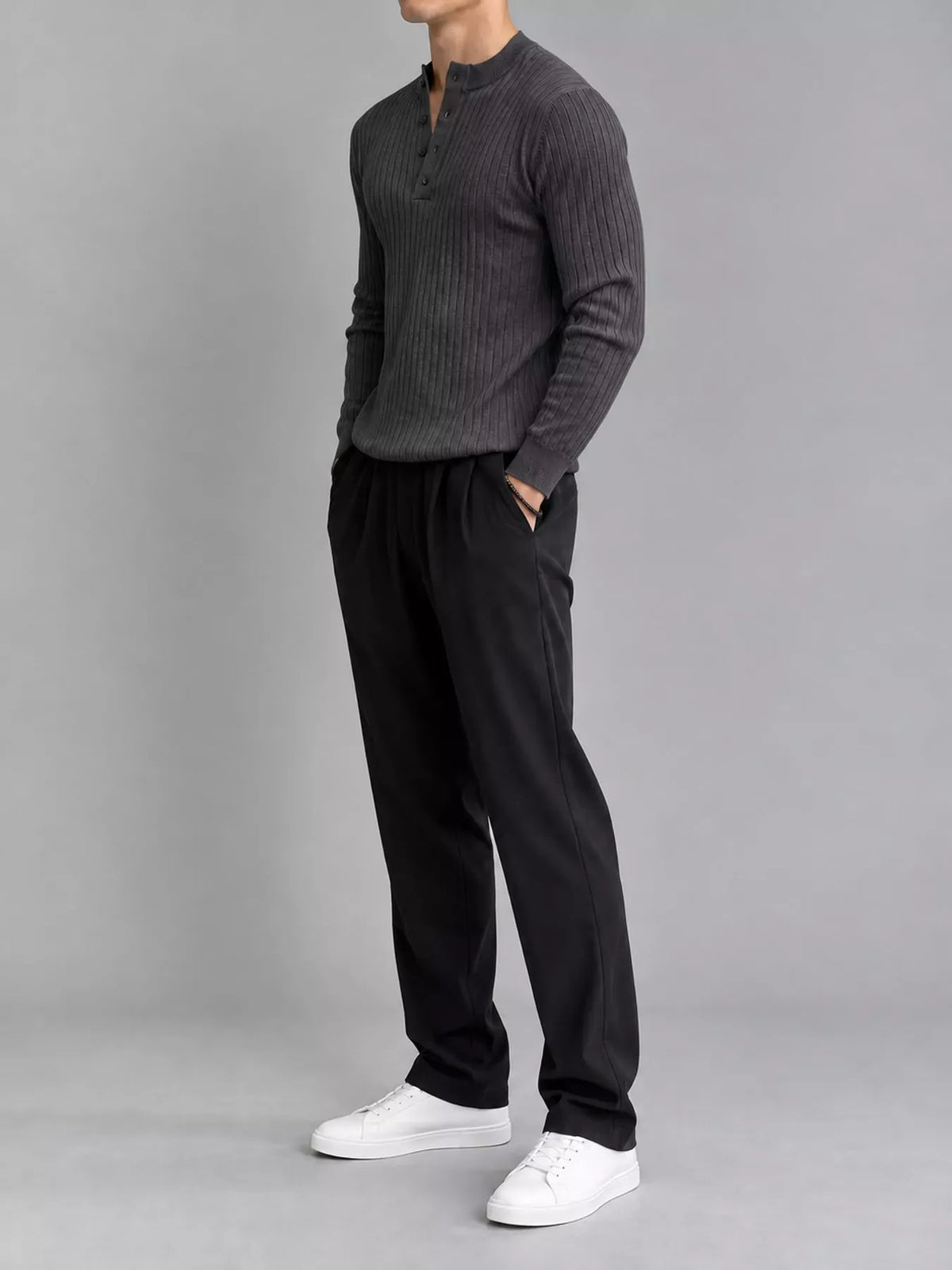 Men's Slim-Fit Ribbed Knit Top with Button Detail — photo 7