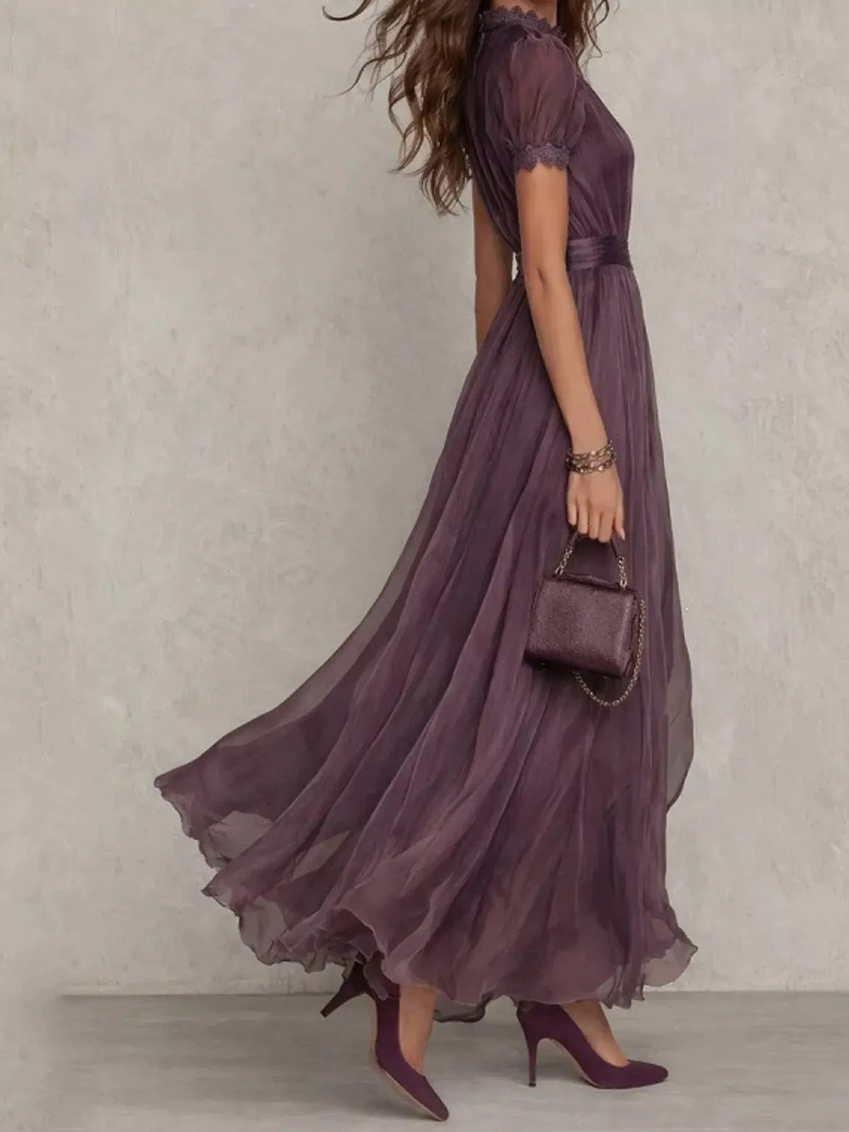 Mock-Neck Chiffon Keyhole Maxi Dress — photo 3