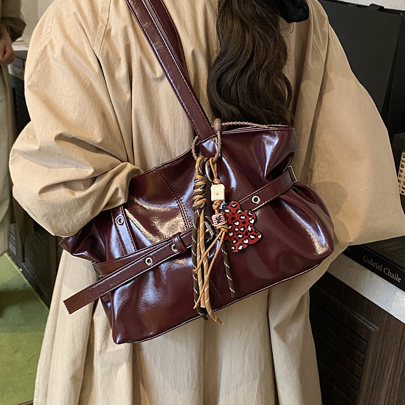 Oil-Waxed PU Leather Bucket Bag