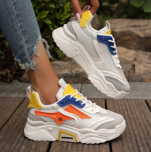 Breathable Mesh Platform Lace-Up Casual Sneakers