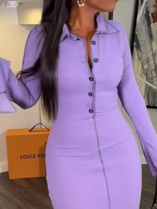 Another view: Button Front Long-Sleeve Midi Dress