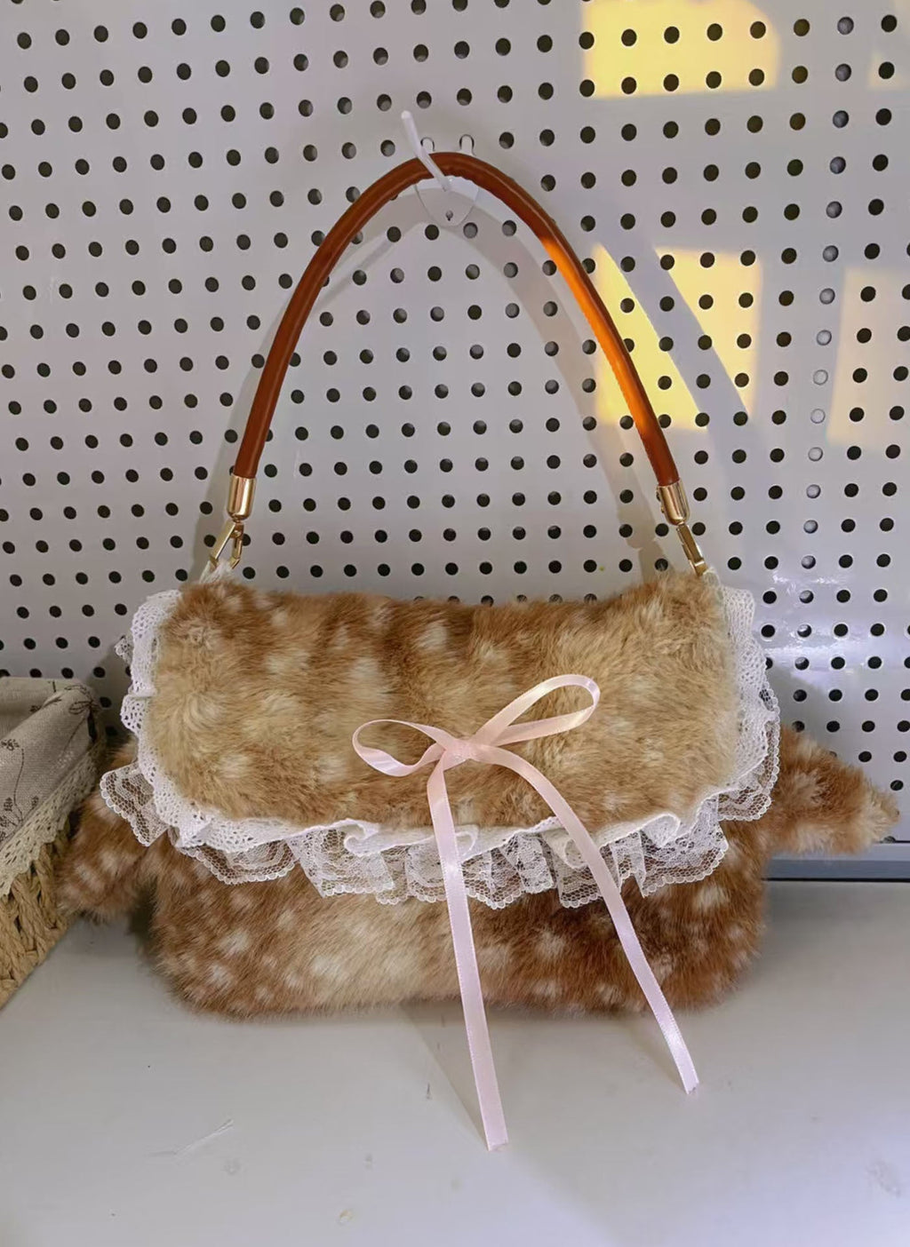 Women's Plush Bow-Tie Tote Underarm Bag – Fluffy Fawn Crossbody Handbag