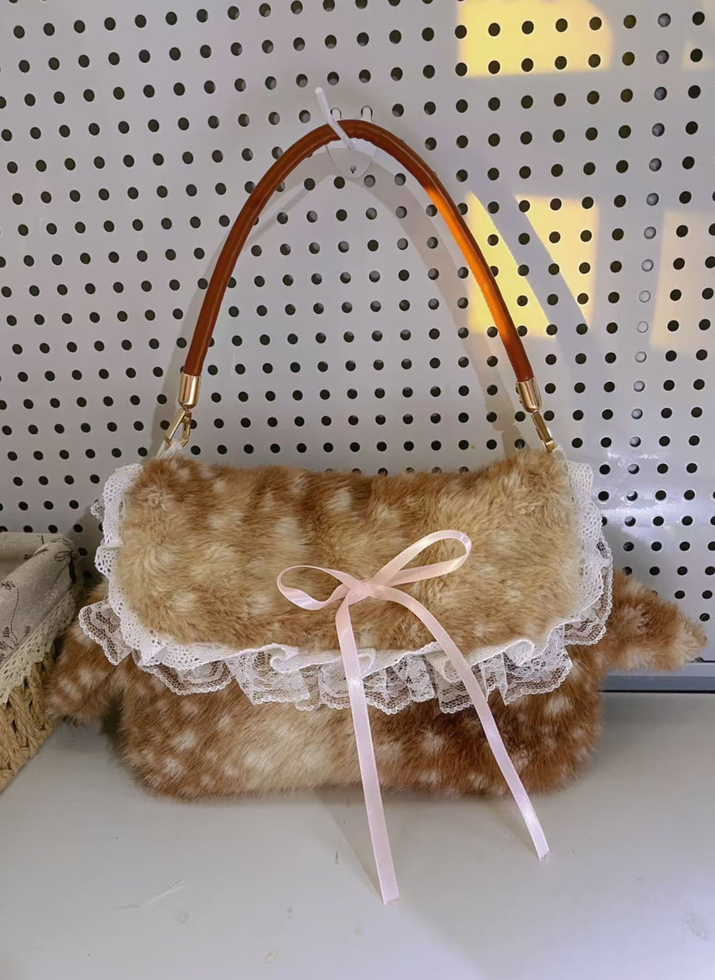 Women's Plush Bow-Tie Tote Underarm Bag – Fluffy Fawn Crossbody Handbag