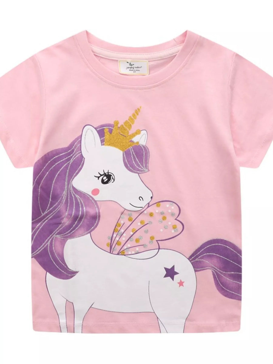 Girls’ Unicorn Graphic Cotton T-Shirt — Blush Pink