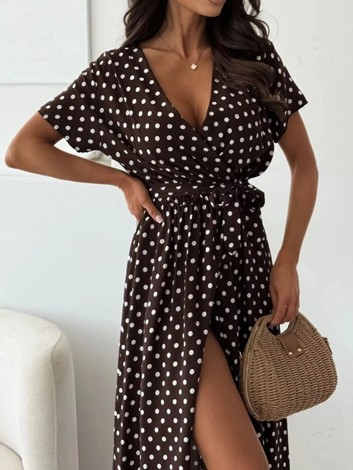 Polka-Dot Surplice Maxi Dress