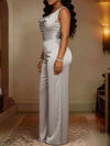 Women's cowl-neck wide-leg jumpsuit in sizes S to 3XL