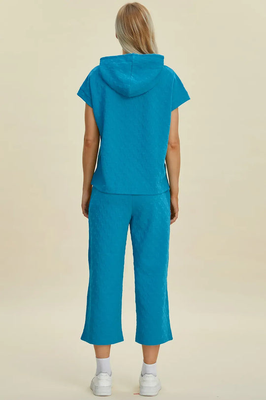 Another view: Textured Short-Sleeve Hoodie & Pants Set — Full Size