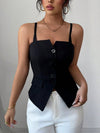 Black fitted button-front cami top for women