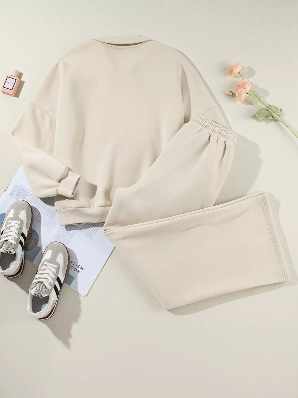 Drop Shoulder Zip-Up Jacket & Drawstring Pants Active Set