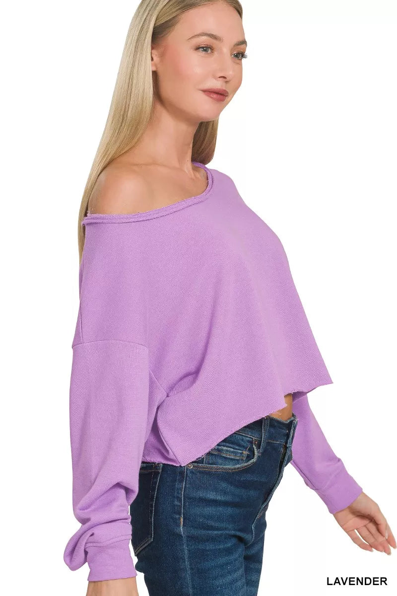 French Terry Boatneck Crop Top — Lavender