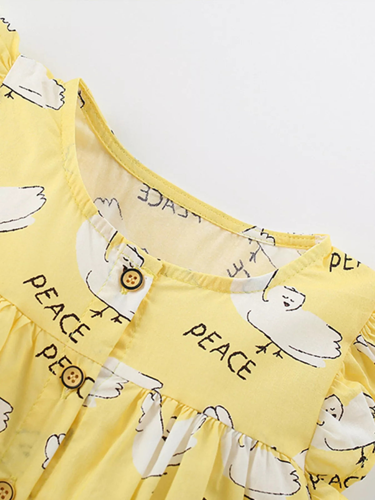 Peace Dove Button-Front Ruffle-Sleeve Dress