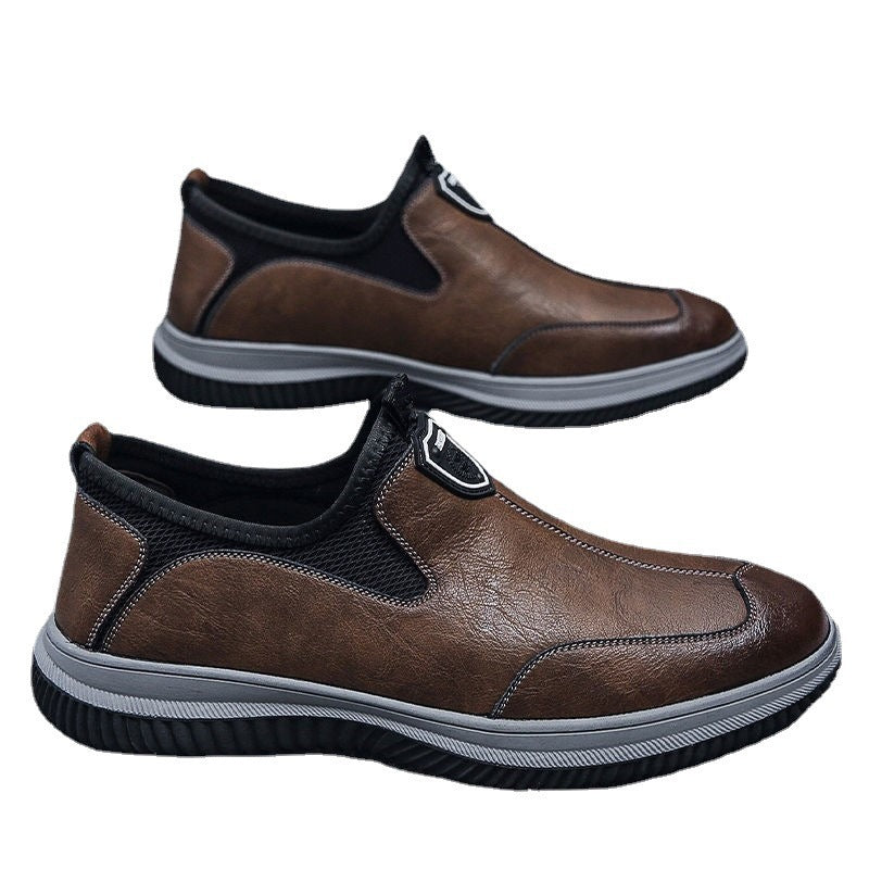 Men's Soft Leather Business Casual Breathable Dress Shoes - British Style Round Toe Slip-On Loafers