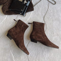 Women's Slim-Fit Ankle Boot | Square Toe Chunky Heel | Suede Upper Back Zipper