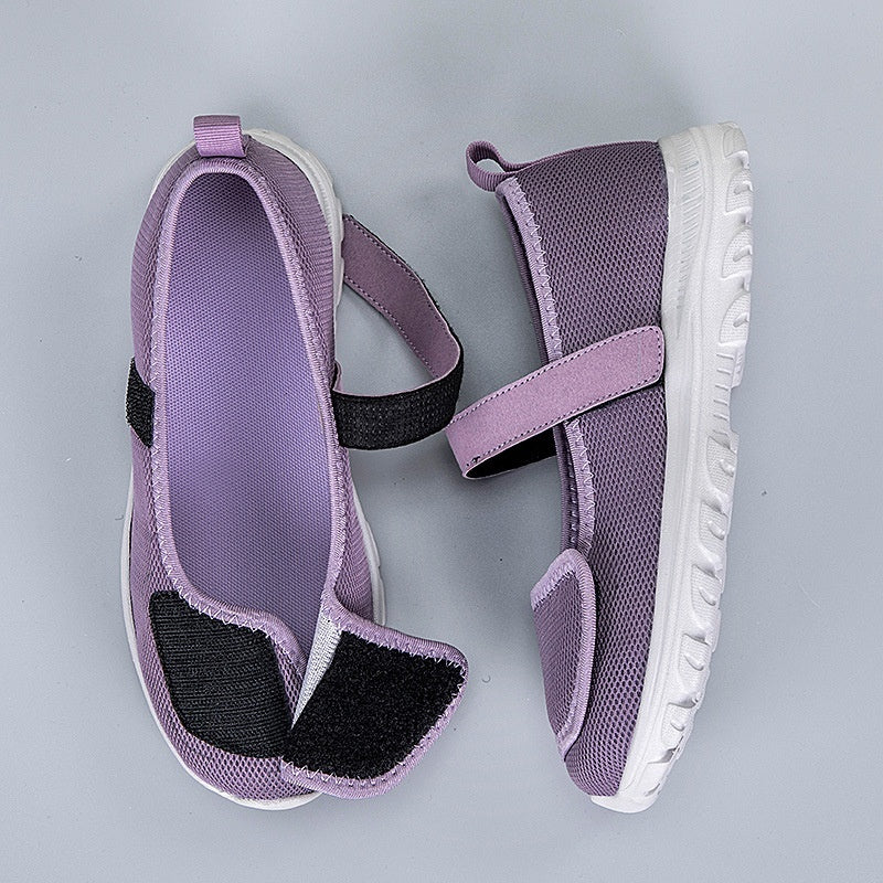 Women's Wide Toe Mesh Granny Shoes – Breathable Summer Flats with Low Heel