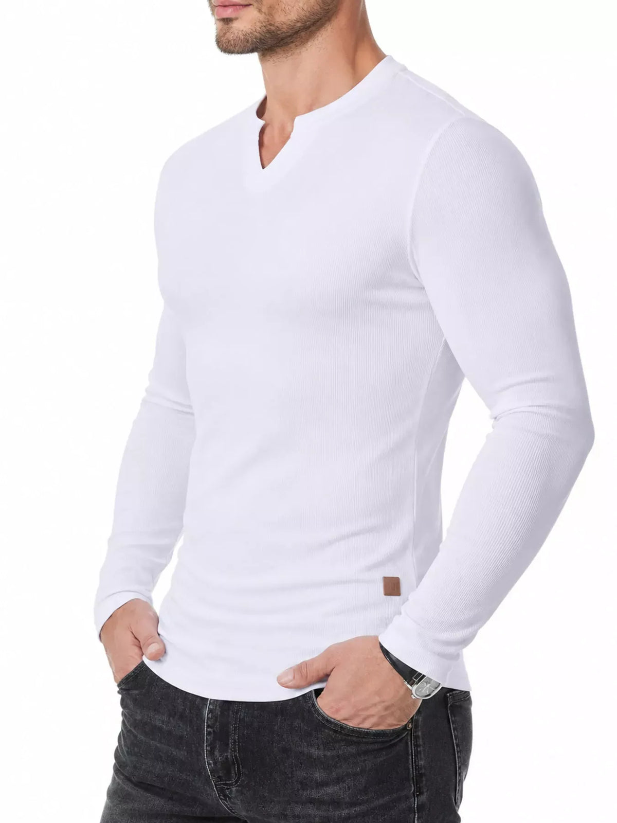 Men's Ribbed Slim-Fit Long-Sleeve Henley — photo 3