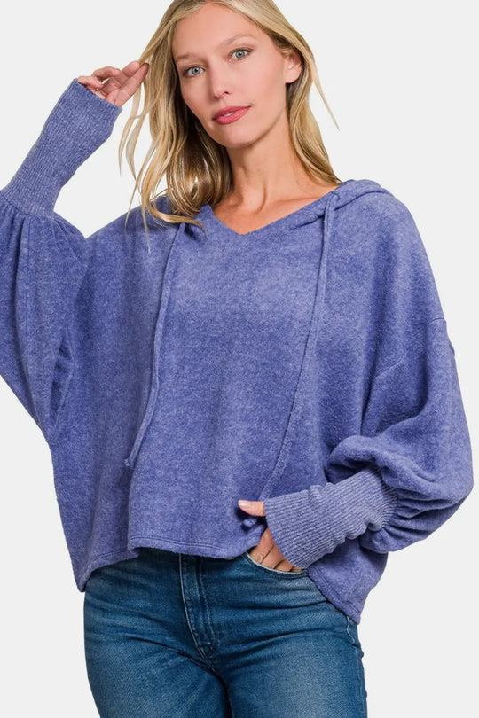Another view: Brushed Hacci Drop Shoulder Cropped Hoodie — Marlin