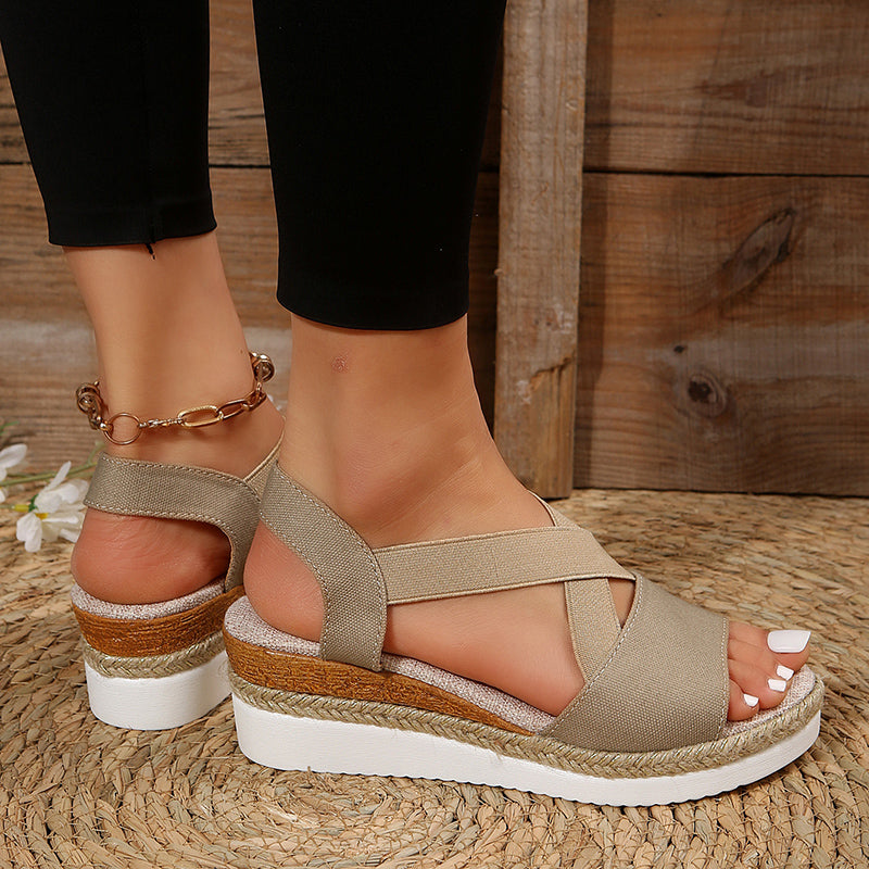 Wedge Sandals Cross-Strap Platform Gladiator Hemp Heel Shoes