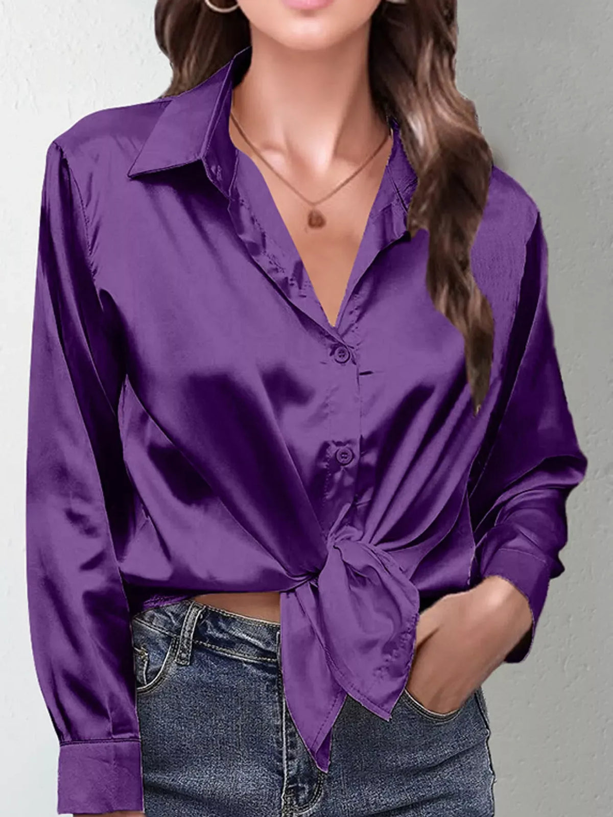 Women's Satin High-Low Button-Down Shirt — photo 58