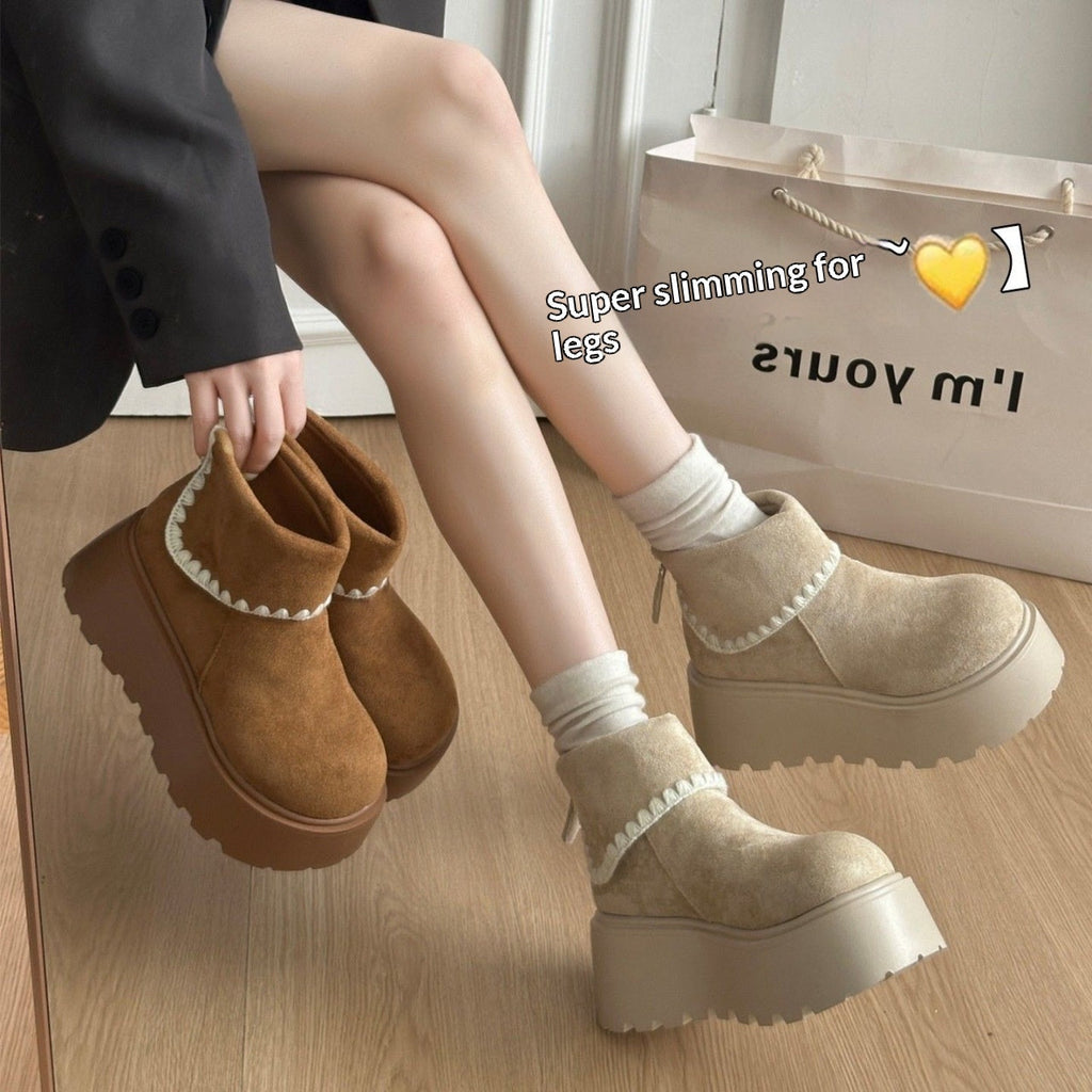 Women's Retro Height-Boosting Snow Boots - Lace-Up Winter Boots with Extra Padding