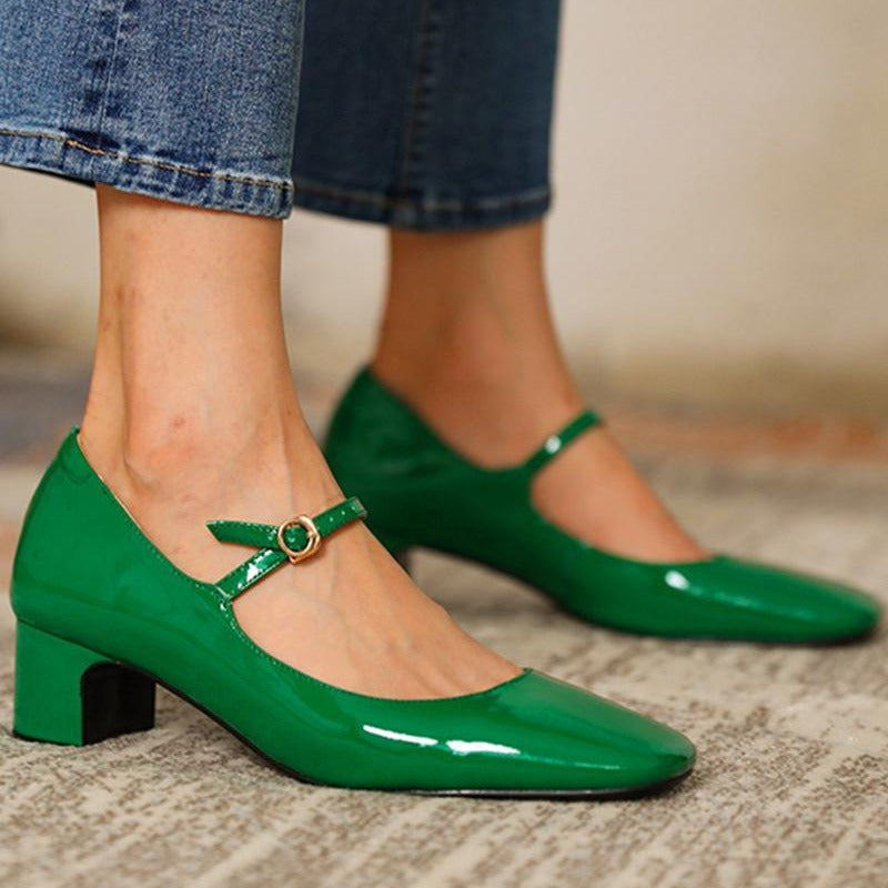 Women's Mid-Heel Square-Toe Pumps | Plus-Size Buckle Mule Shoes