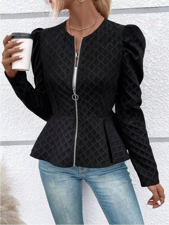 Another view: Puff Sleeve Textured Jacquard Jacket