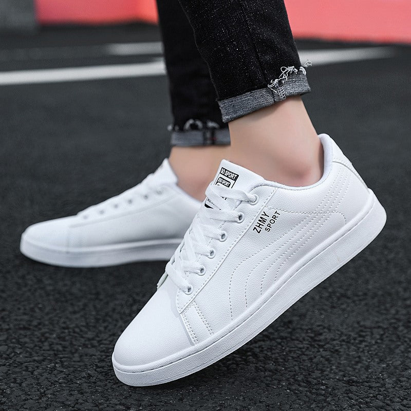 Men's Minimalist Casual White Sneakers - Breathable Flat Heel Shoes