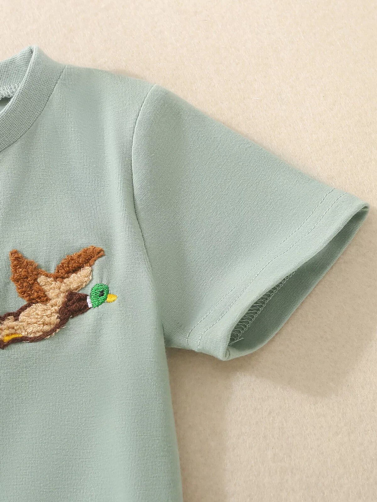 Duck-Embroidered Tee & Gingham Shorts Set
