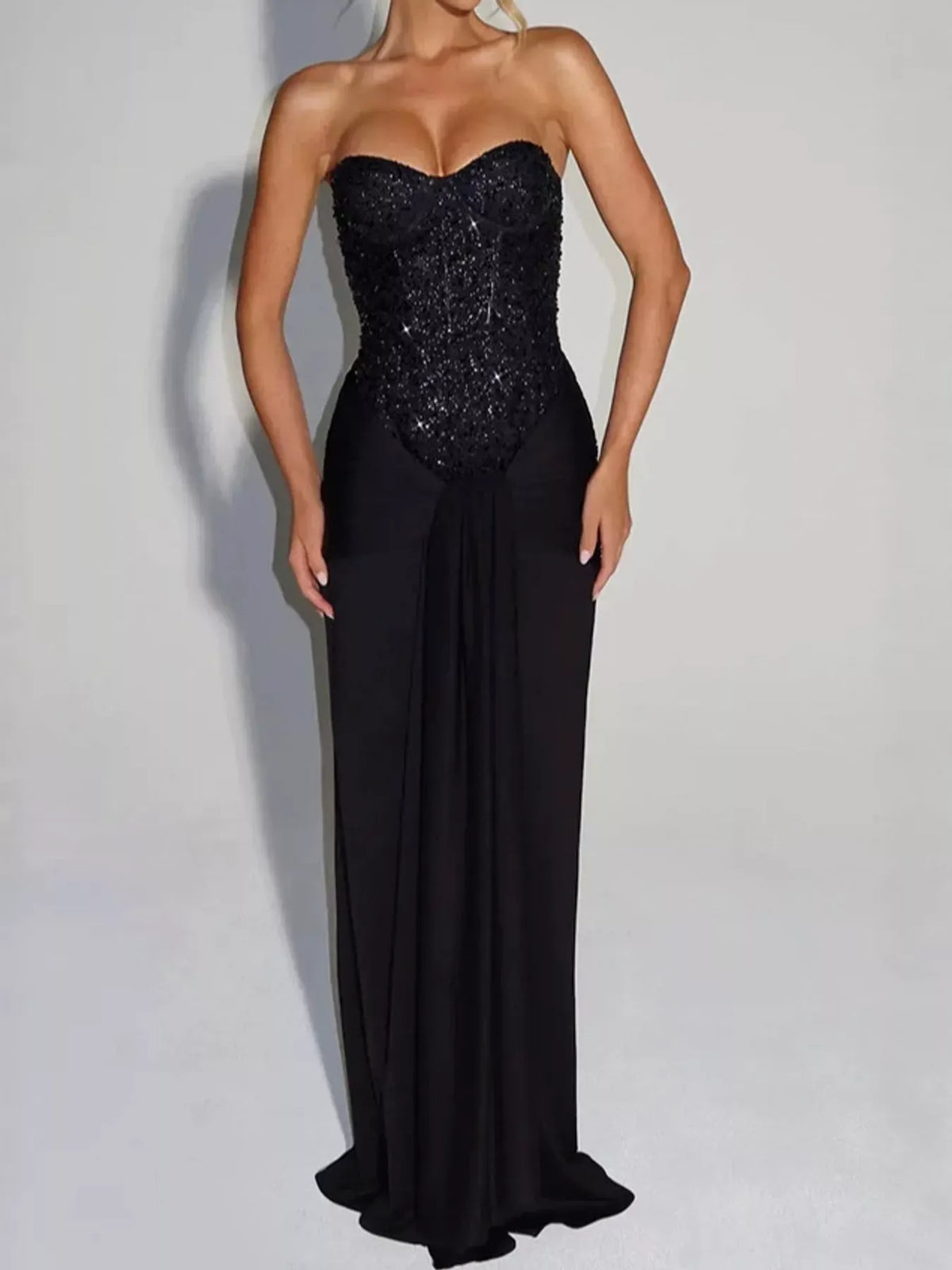 Women's Strapless Sequin Corset Maxi Dress — photo 24