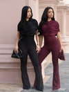 Women's ruched hooded flare-leg jumpsuit