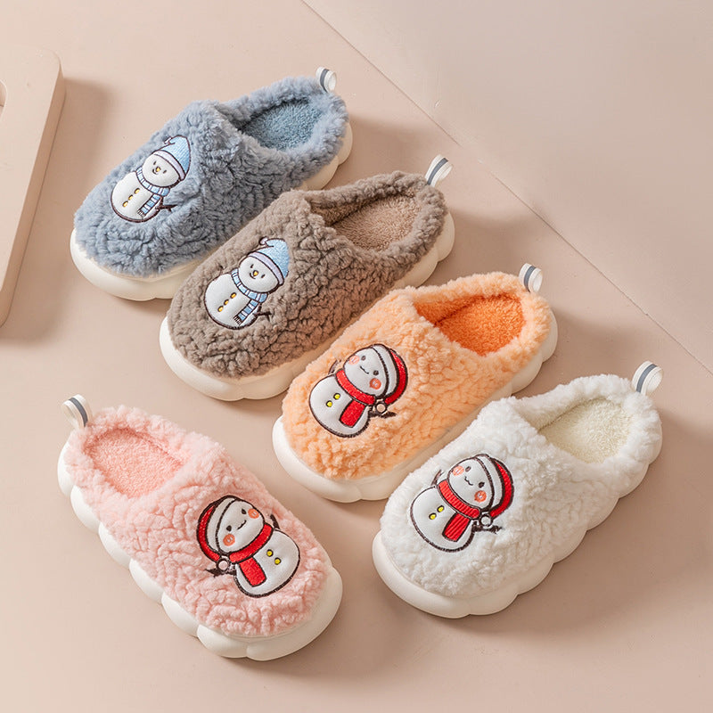 Women's Snowman Slippers - Warm Plush Winter Indoor House Shoes with Anti-Slip Sole