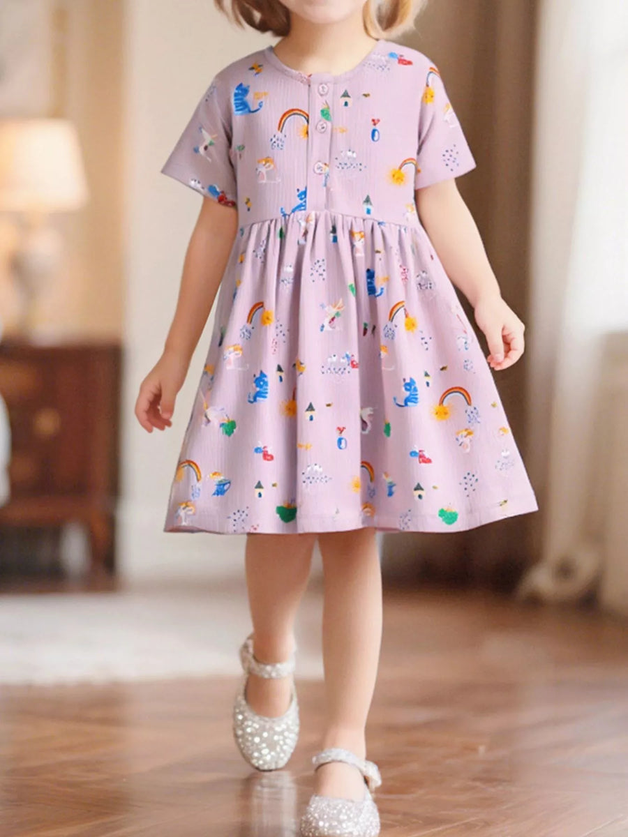 Cartoon Button-Front Cotton Dress — Lavender