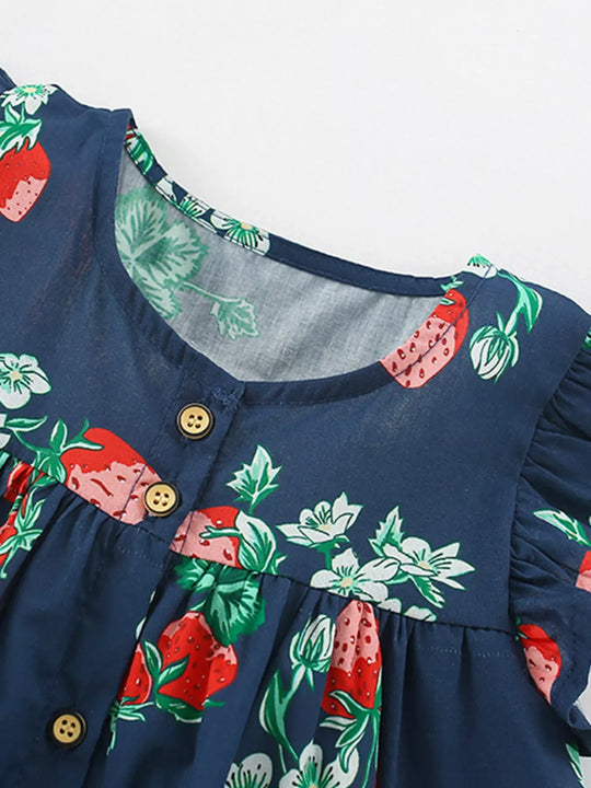 Another view: Strawberry Ruffle-Sleeve Cotton Dress — Navy